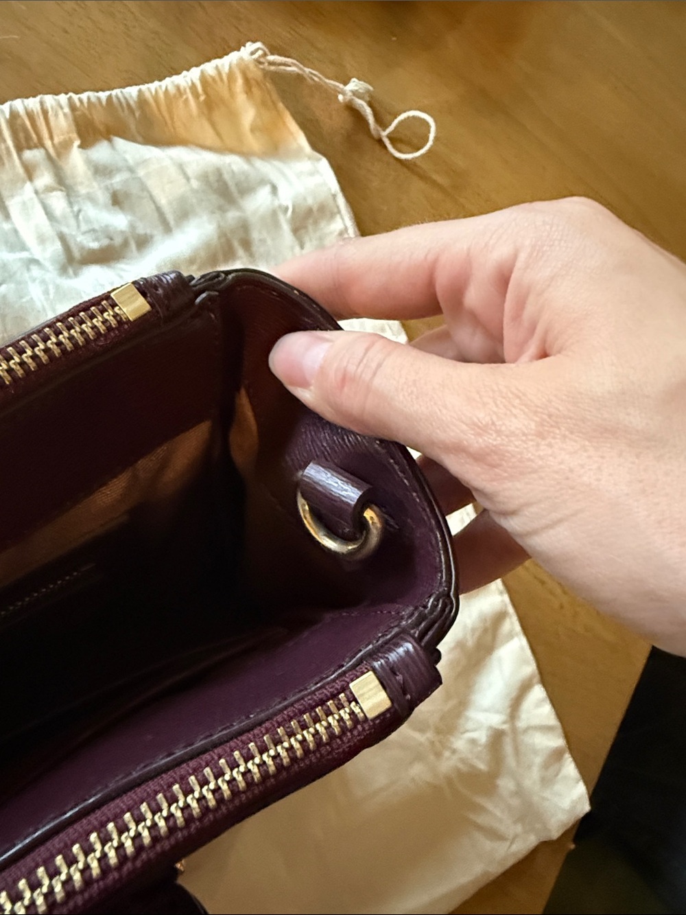 Ralph Lauren Burgundy/Violet Leather Satchel with Gold Tag - Picture 3 of 7